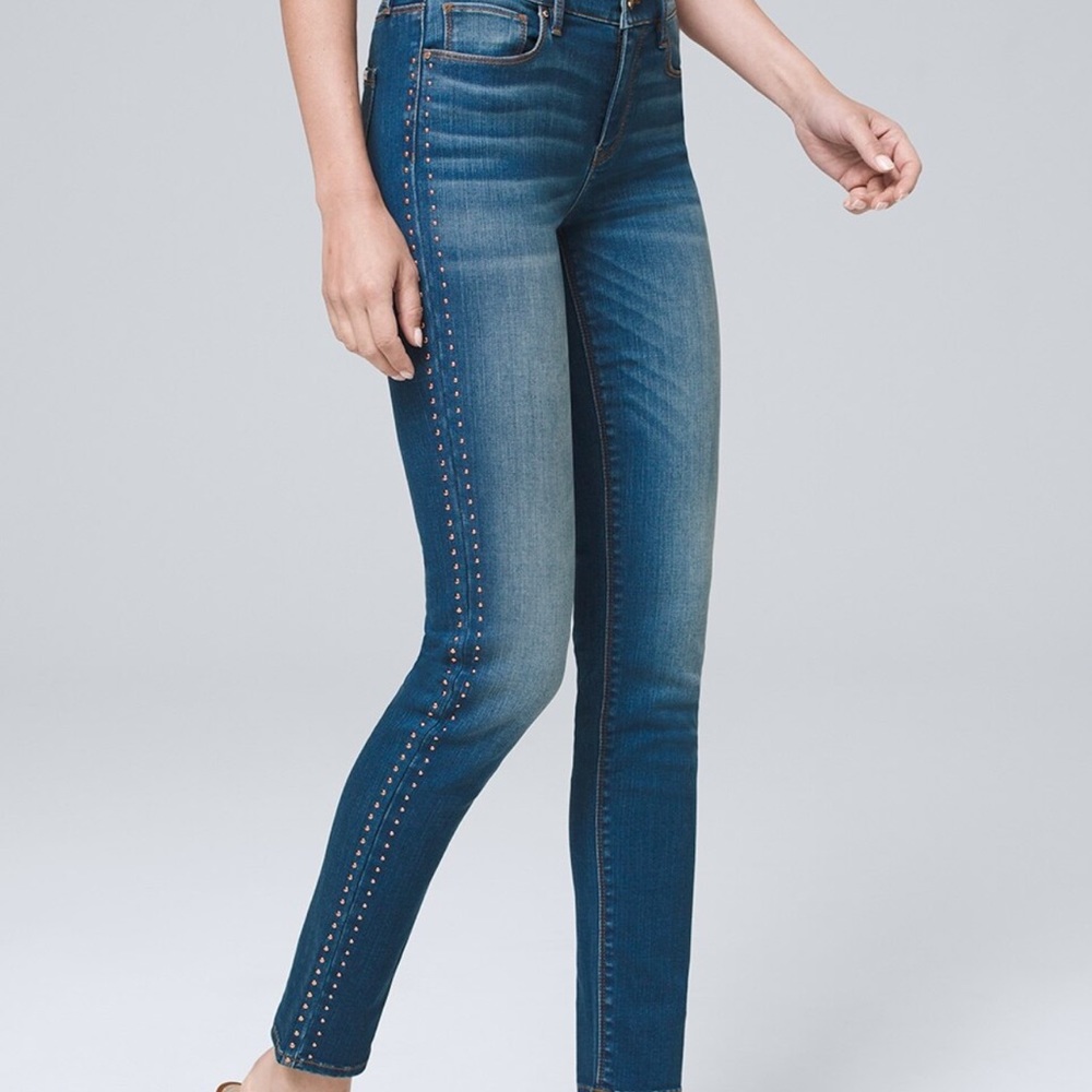 White House Black Market Mid-Rise Stud-Detail Slim Ankle Jeans, Size 6